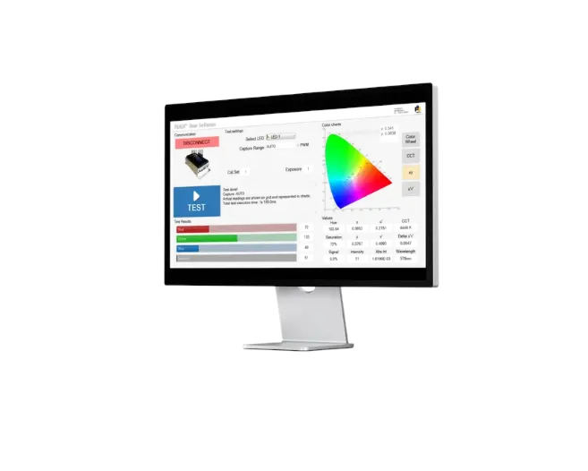 Feasa LED test software showing colour chart results